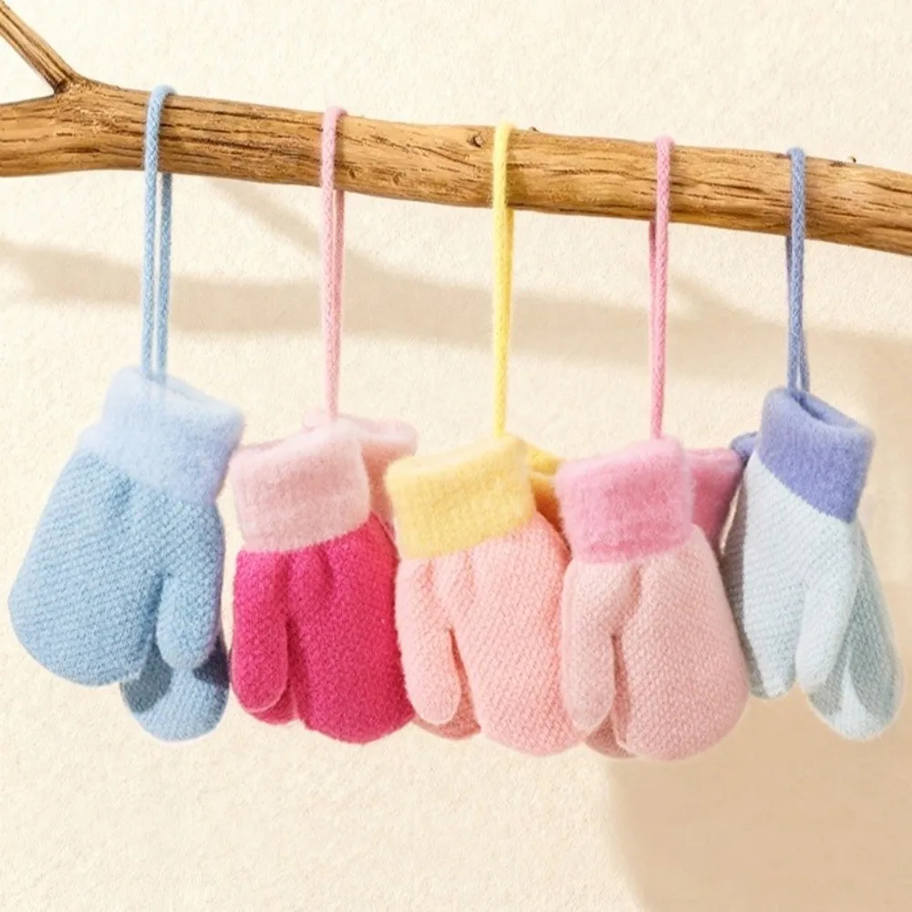 

Новые теплые перчатки, вязаные лыжные перчатки с длинными пальцами, мягкие висячие велосипедные варежки для детей