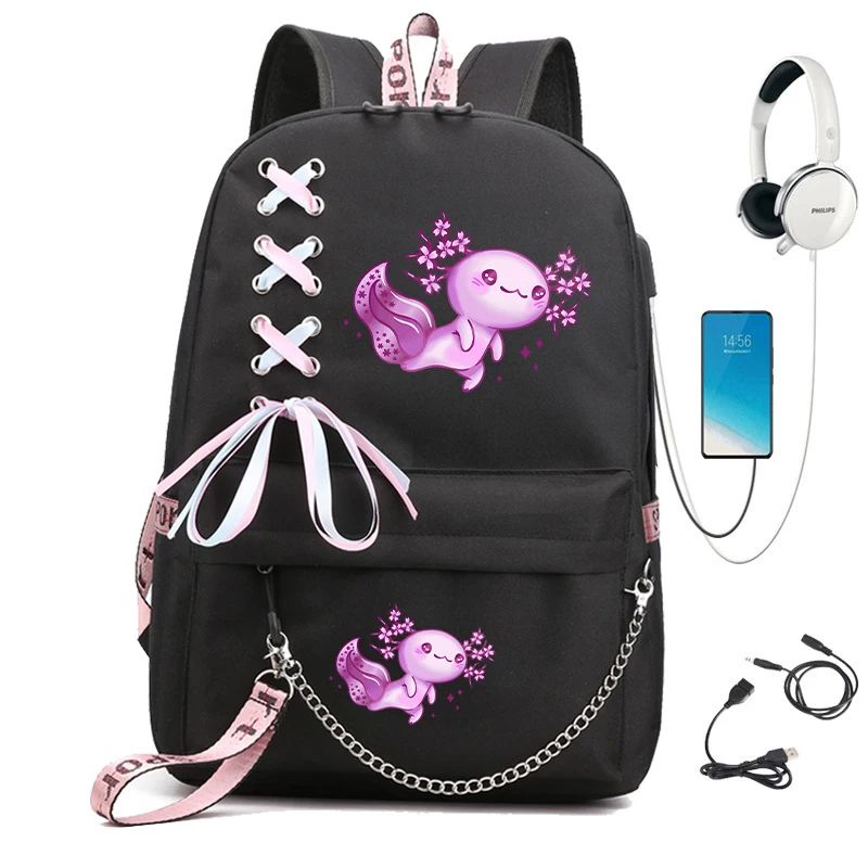 

Children Girls Schoolbag Pink Axolotl Anime Cartoon Backpack School Backpack Back To School Backpack Bags Kawaii Cute Schoolbag