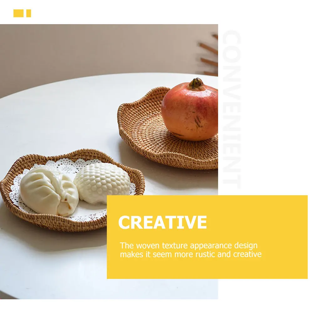 

Natural Rattan Woven Fruit Basket Storage Tray for Bread Snacks Desserts Kitchen Pantry Organization Stylish Home Decor Serving