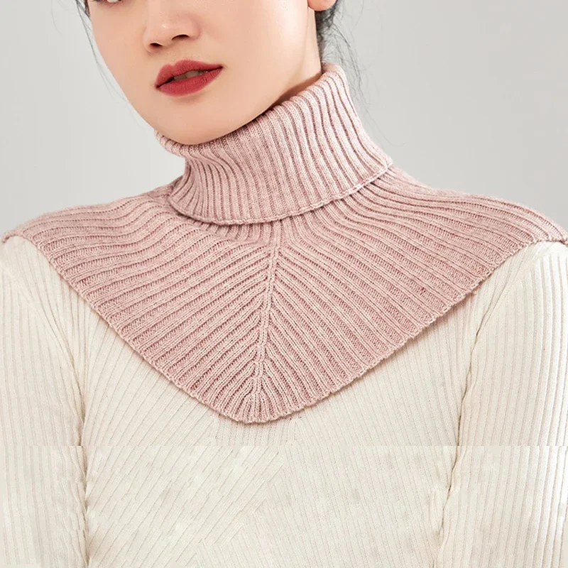 

Women's Warm Cashmere Turtleneck Ring Scarf Winter Wool Knitted Neckchief Irregular Design Fashionable Short Wrap Fake Collar