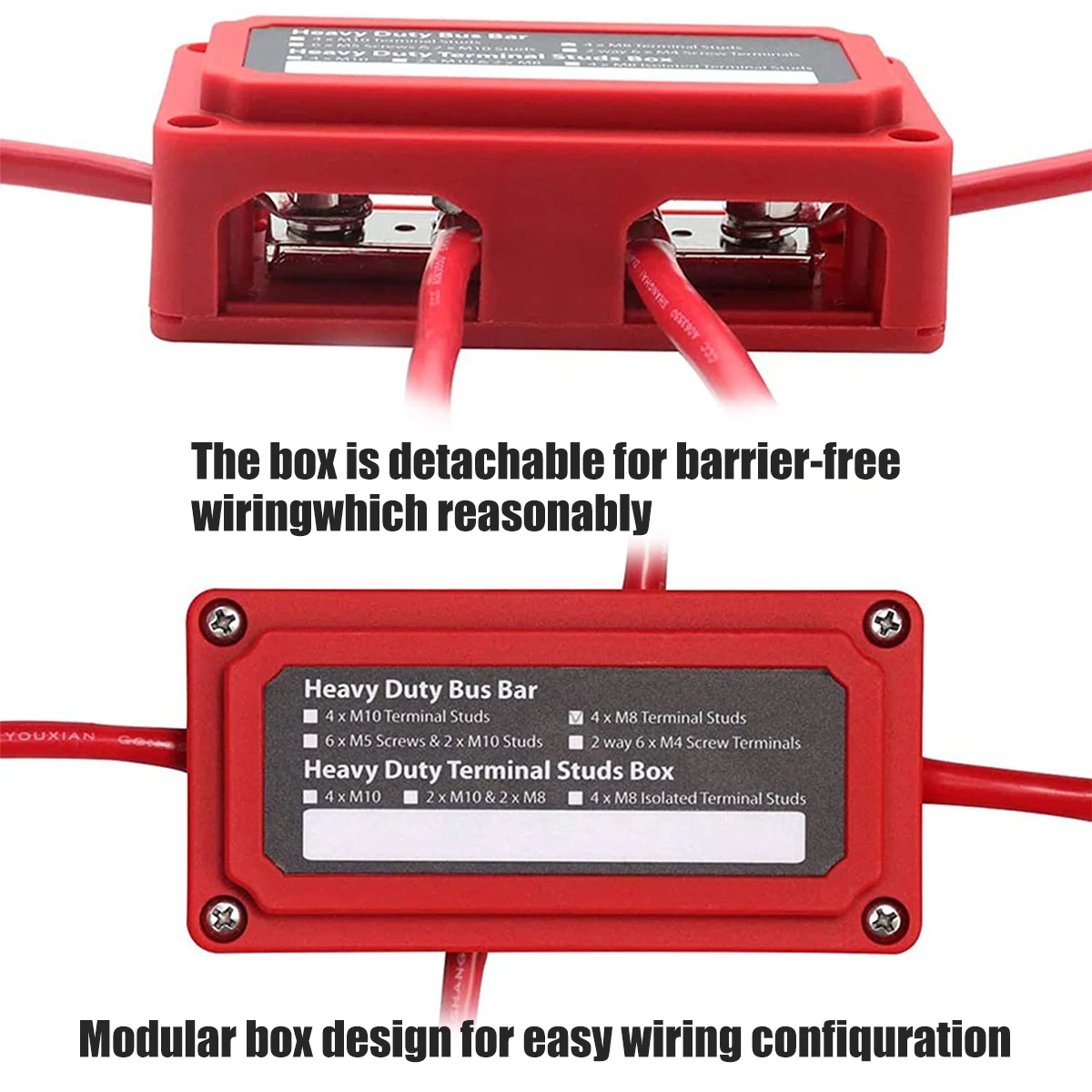 12V-48V 300A Professional Busbar Terminal Block M8 Terminal Stud Heavy Duty Battery Terminal Block with Cover for Boat Car RV