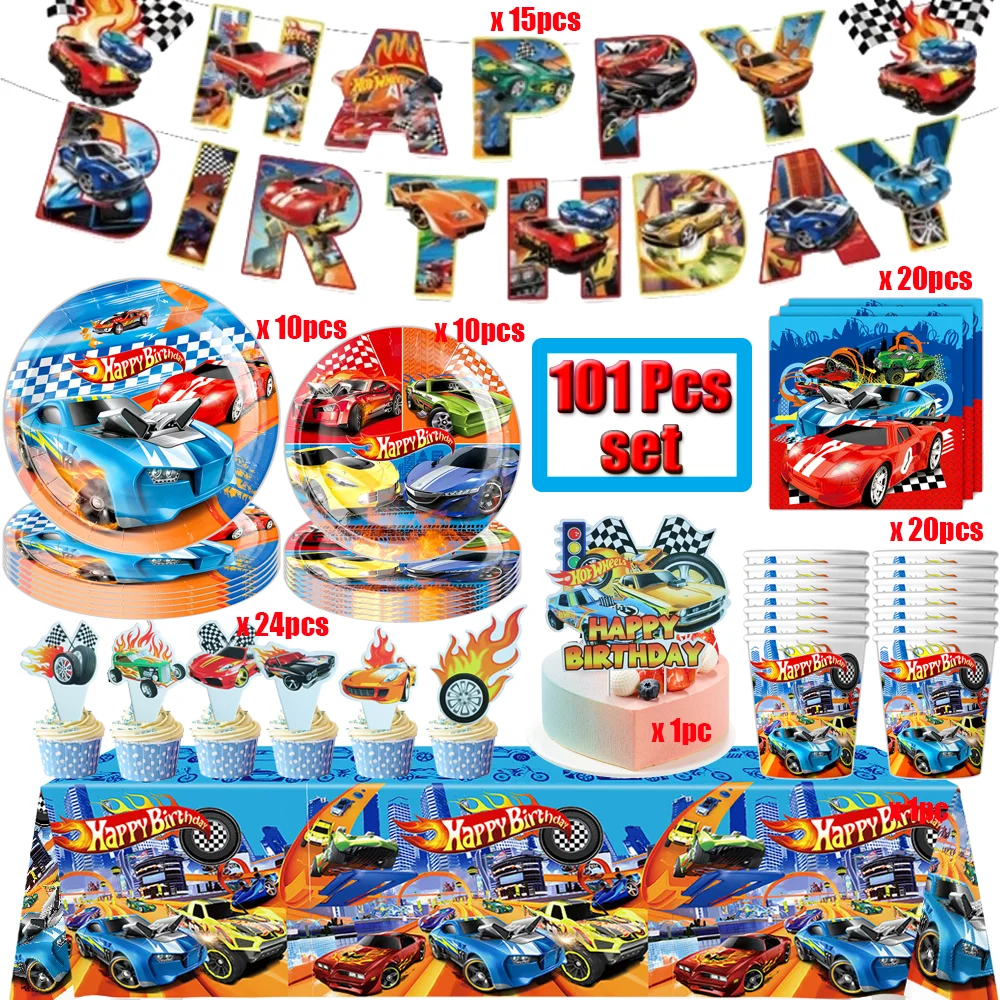 

Hot Wheels Birthday Party Decorations Race Car Paper Plates Cups Napkins Tableware Balloons Backdrop Baby Shower Supplies