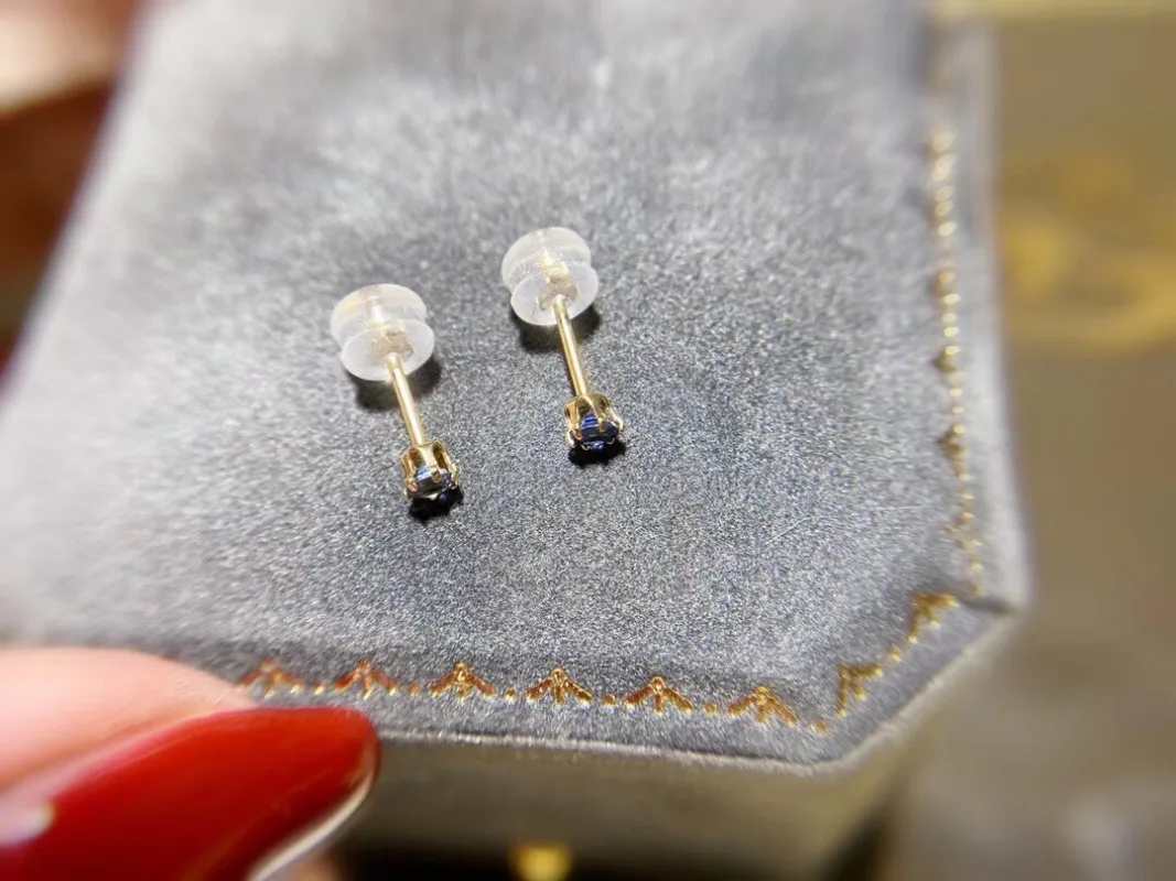 100% Genuine Sapphire Stud Earrings 4 Mm* 4mm Dark Blue Sapphire Gemstone Earrings Simple 925 Silver Sapphire Earrings for Girl
