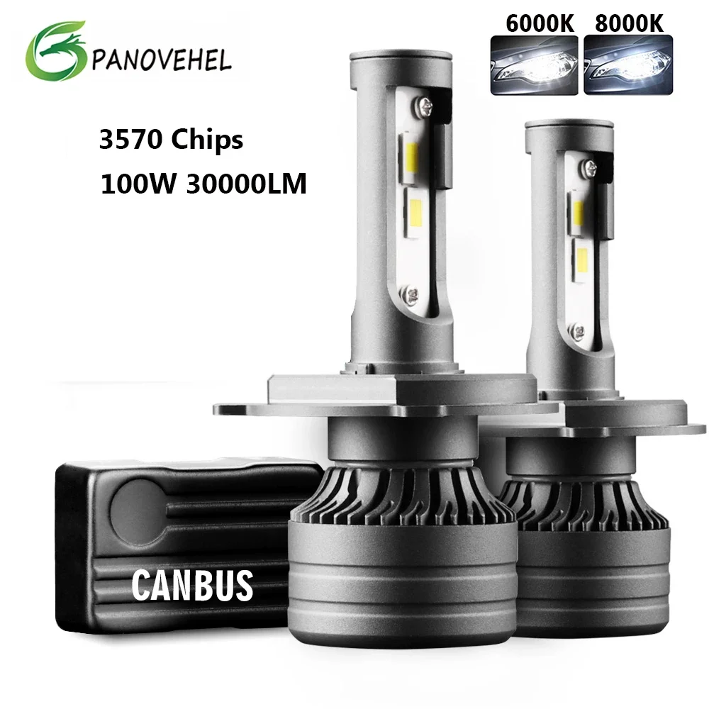 PANOVEHEL 30000LM 100W CANBUS Car Light H4 LED H7 H8 H11 H1 9005 9006 HB3 HB4 LED Headlight Bulb for Car Lamp Turbo Bulbs Auto