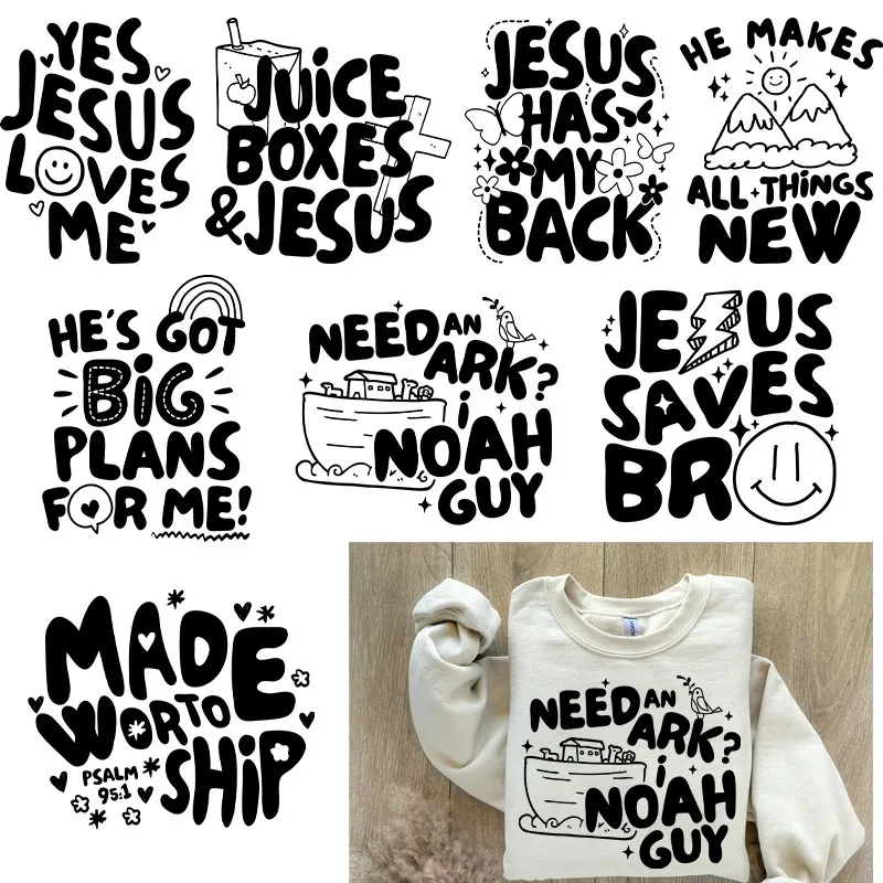 Black Christ Patch Clothing Cartoon Faith Jesus Iron Transfer Clothing Fashion Women DIY Hot Paper T-shirt Stickers Patch