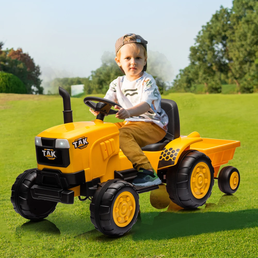 12V Kids Ride on Tractor Electric Excavator Battery Powered Motorized Car for Kids Ages 3-6, with , Detachable Trailer