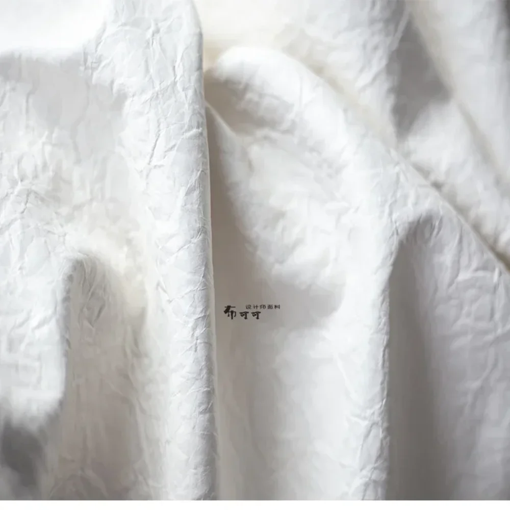 

White Wrinkled Crisp Angular Pu Leather Fabric for Jacket Art Designer Cloth Apparel Diy Sewing By The Meter Material