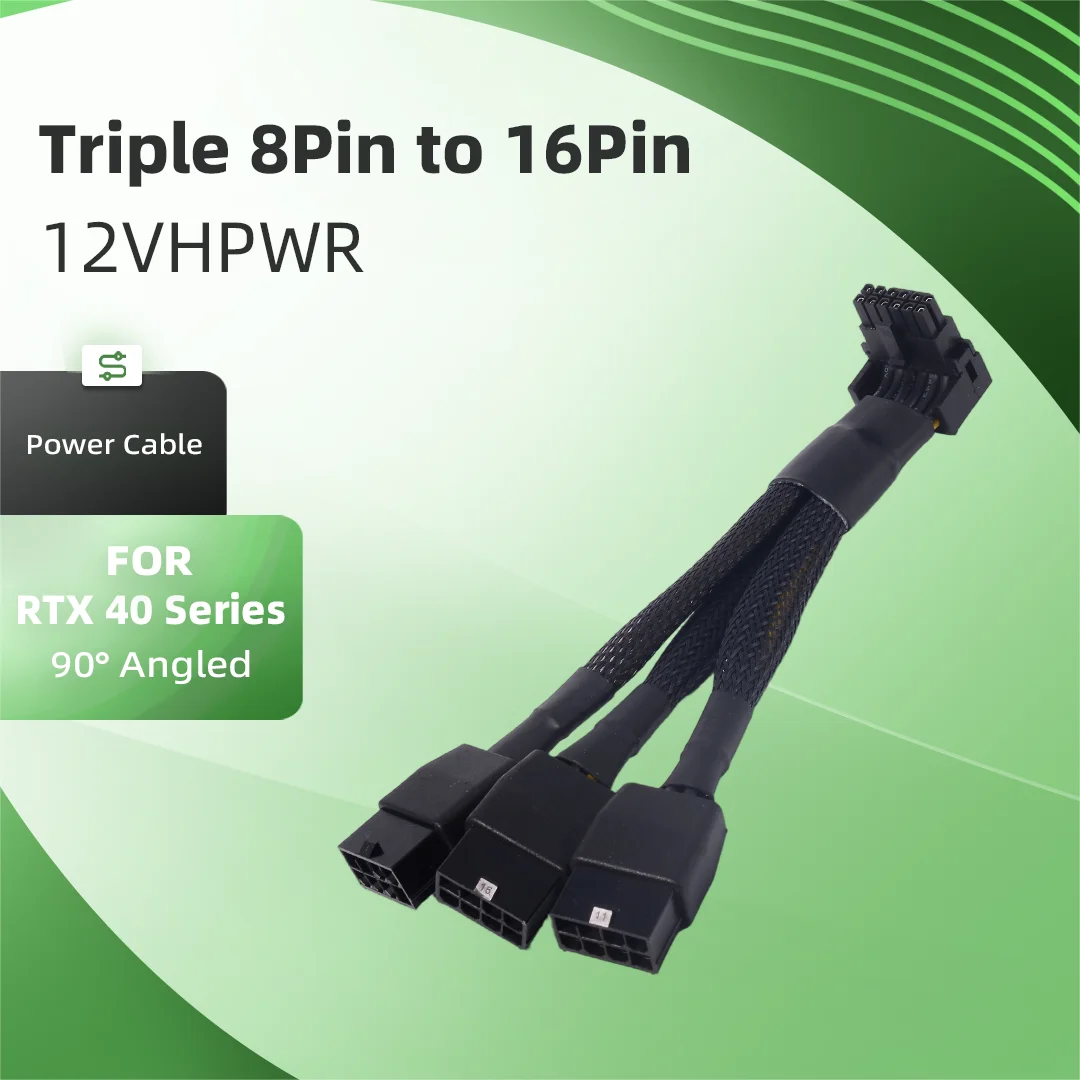 Upward PCIE 5.0 12VHPWR Adapter Cable 3x8Pin to 16Pin Power Connector Line for RTX 40 Series GPU Power Supply
