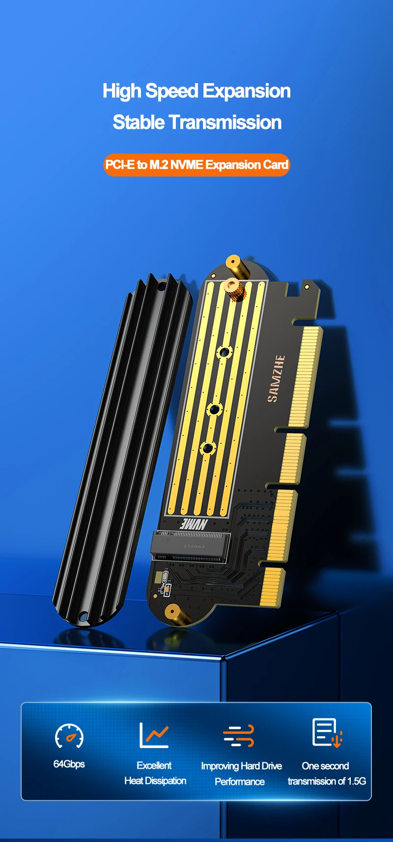 Samzhe m.2 nvme ssd ngff zu pcie x16 adapter m schlüssel schnitts telle karte unterstützung pci-e pci express 3,0 2230-2280 größe m.2 pcie adapter – Detail 1