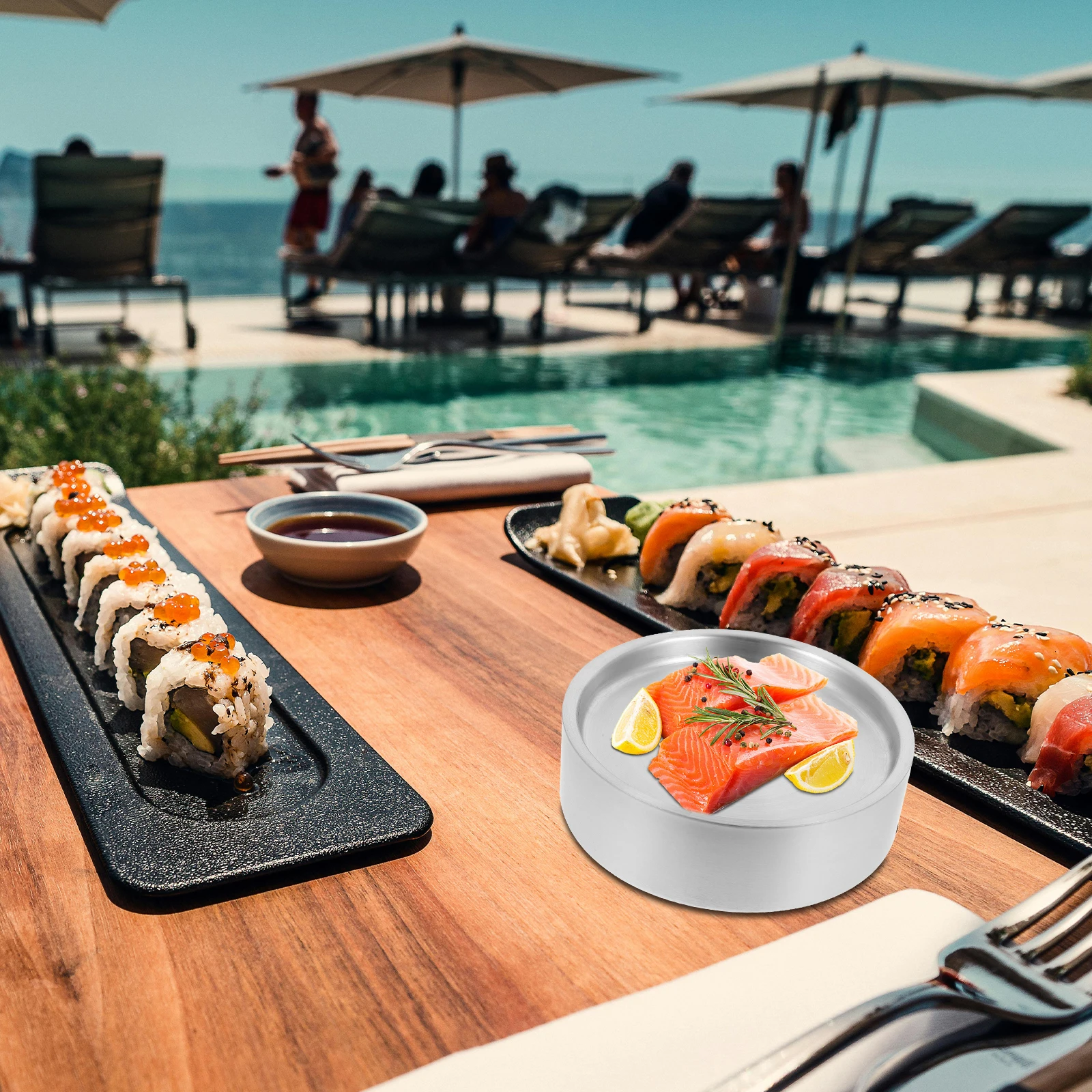 

Sashimi Plate Golden 304 Japanese Sashimi Dish Stainless Steel Japanese Style Sushi Dish Food Display Home Use Serving Tray