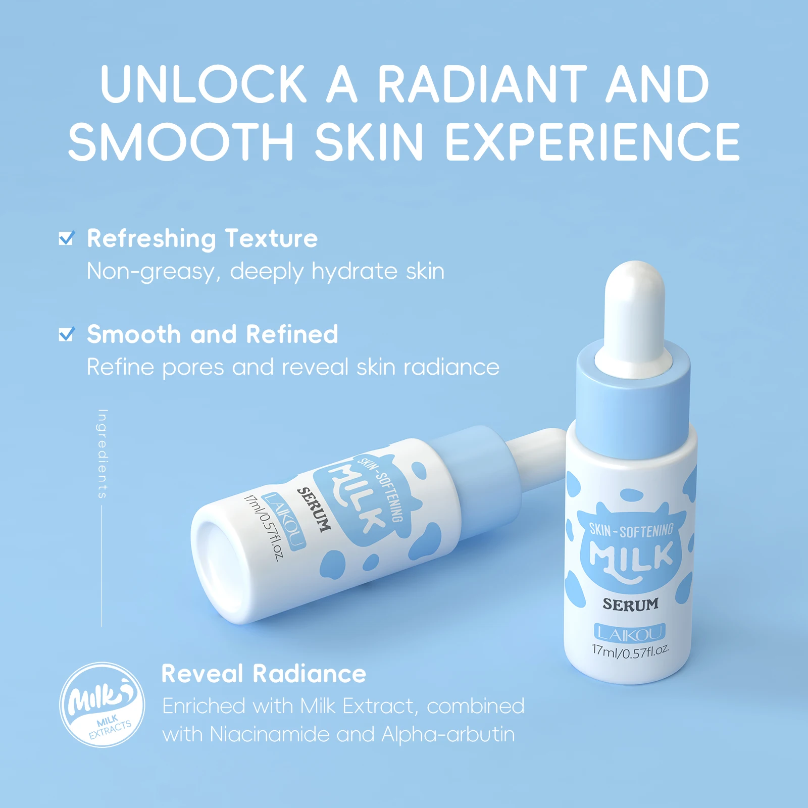 LAIKOU Milk Full‑Set Skin Care Kit,Cleanser Toner Serum Eye Cream Face Cream Hand Cream,5pcs Facial Sheet Mask,Hydrating Nourish view 4