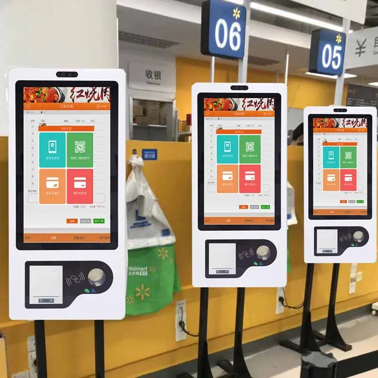 New Touch Screen Ordering Kisok Modern Fast Food Self Order Menu Floor Standing Restaurant Payment Kiosk with SDK Barcode Reader