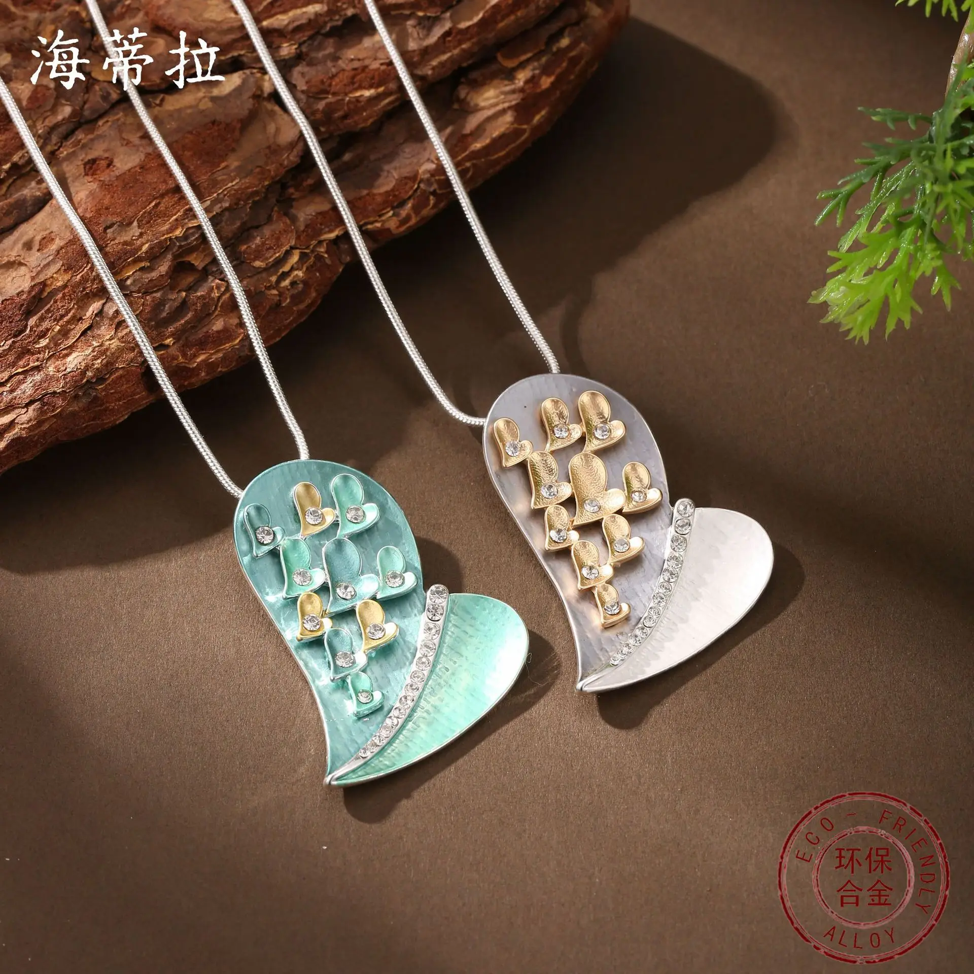 Jewelry DIY accessories new enamel color geometric love diamond pendant women's fashion high sense heart-shaped versatile neckla