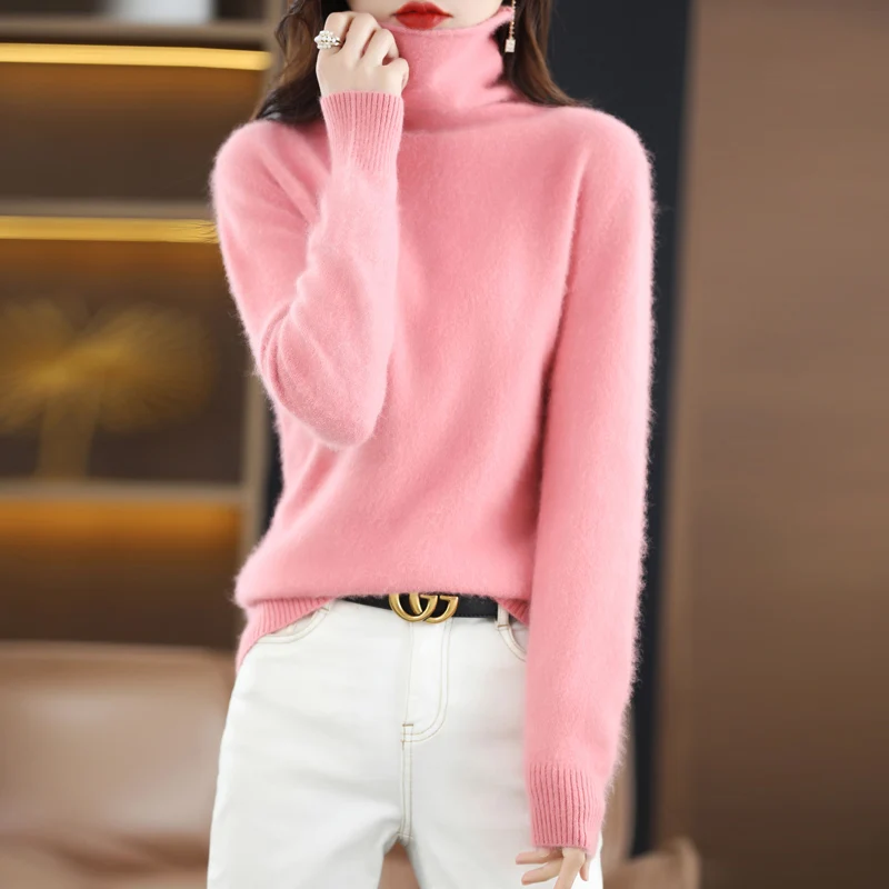 Autumn and Winter 2022 Women\'s High Neck Pullover 100% Pure Mink Cashmere Sweater Knitted Soft Fashion Women\'s Clothing