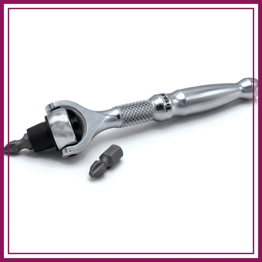 

1/4-Inch Drive x 4-Inch 90-Tooth Swivel Head Micro Ratcheting Bit Driver - Silver