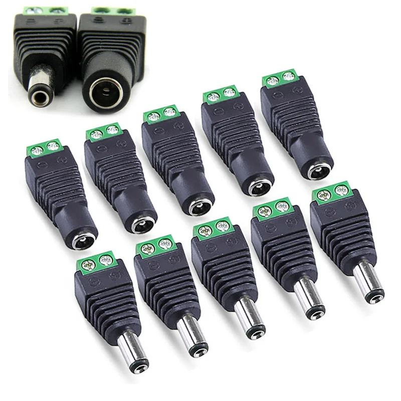 Female Male DC Connector 2.1x5.5mm Power Jack Adapter Plug Cable Connector For LED Strip Light CCTV Camera J17