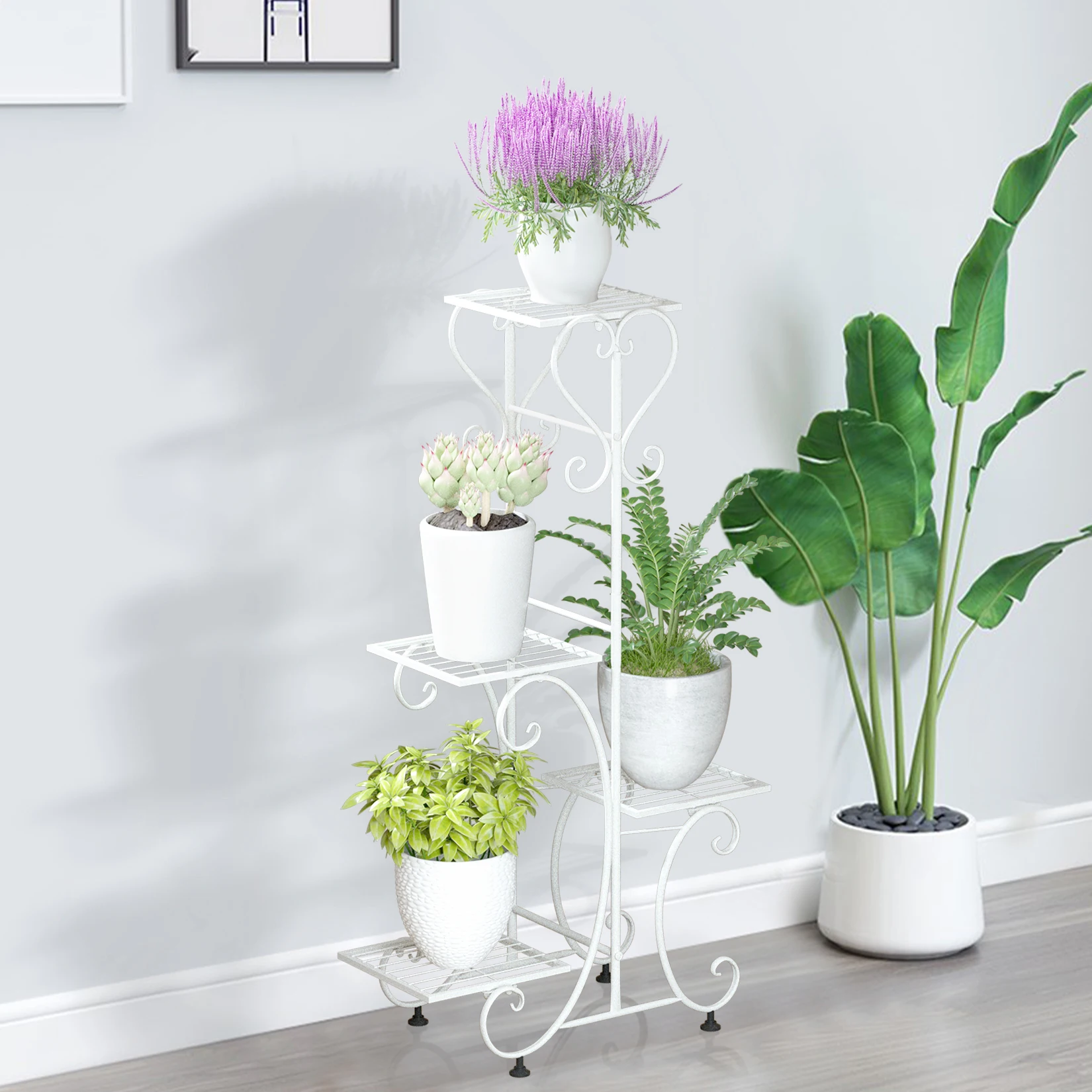 4 Tiers Metal Plants Stand Garden Patio Flower Pots Holder Display Rack Shelf for Balcony Backyard