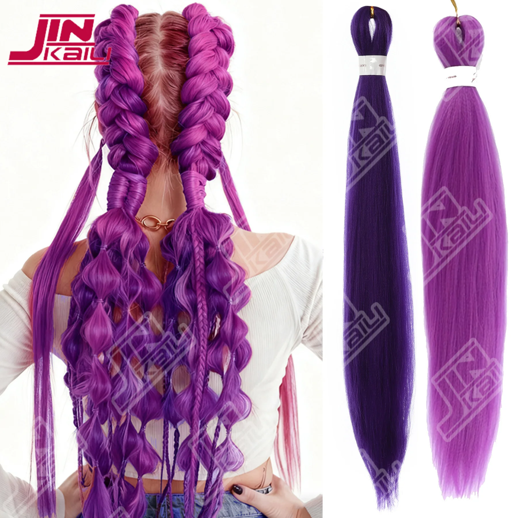 

JKLLong Purple Braiding Hair Pre Stretched Synthetic Braiding hair Extensions for Braids, Purple Hair Extensions for Stage Party