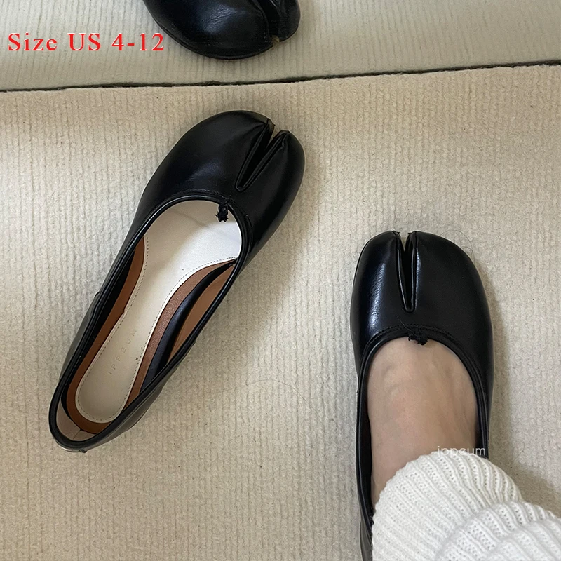 IPPEUM Tabis Shoes Black Ballets Flats Split Toe Shoes Women Mary Janes Plus Size 44 Dress Loafers Ballerina Zapato Mujer