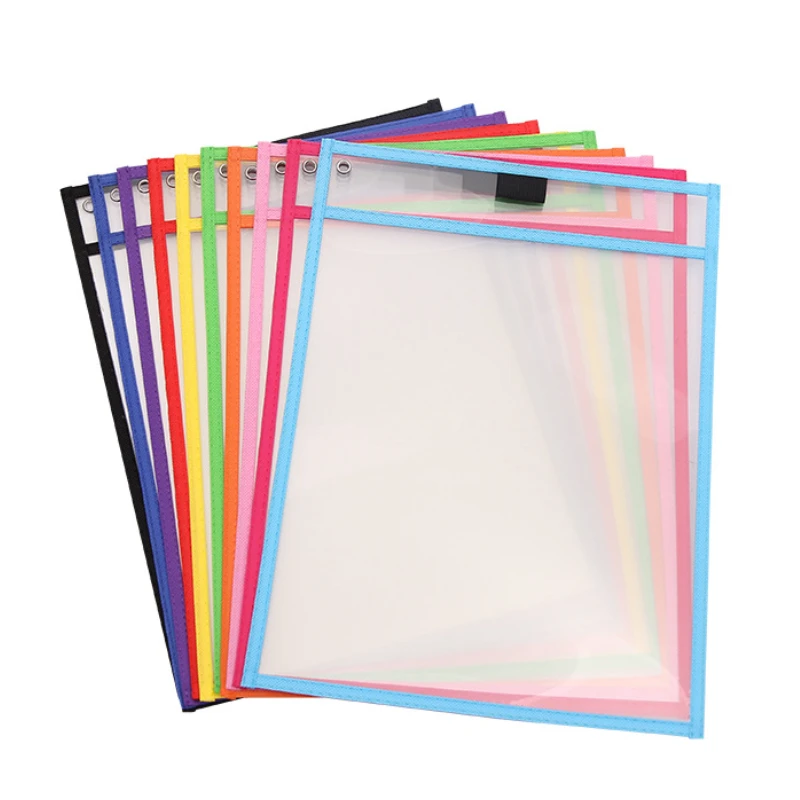 6Pcs Reusable Dry Erase Pockets Sleeves PVC Transparent File Pocket Folder Sleeves Oversized Clear Stationery Storage File Pouch