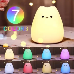 Kawaii Silicone Night Light with 7 Color Cat Silicone Lamp 30min Timing Nightlight for Home Bedroom Decor Baby Birthday Gift