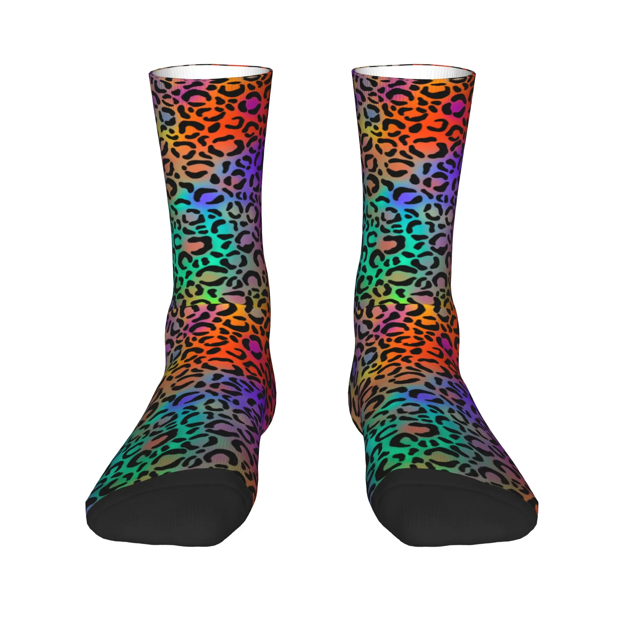 

Rainbow Leopard Animal Print Mens Crew Socks Unisex Kawaii 3D Printing Dress Socks