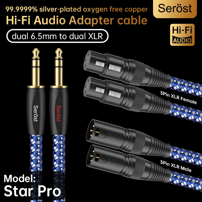 Serost StarPro HiFi 6.5mm Stereo to XLR Balance Audio Adapter Cable Silver-Plated OFC for Microphone Mixing Console Speaker