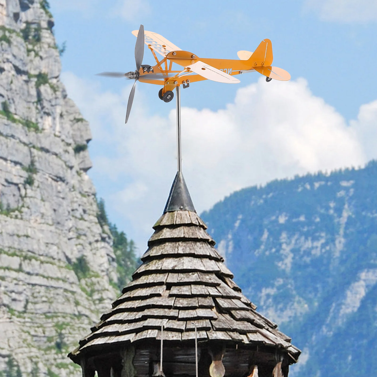 

Iron Weather Vane Durable Decorative Weathervane for Garden Deck Yard Outdoor Ornaments Airplane Insert Metal Construction