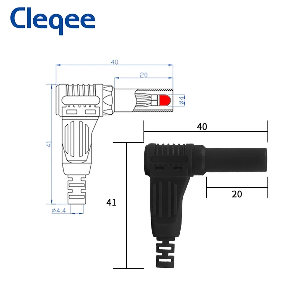 Cleqee P3014 10pcs Right Angle 4mm Shrouded Banana Plug Welded-type DIY Safety Copper Connectors 90 Degree For Multimeter