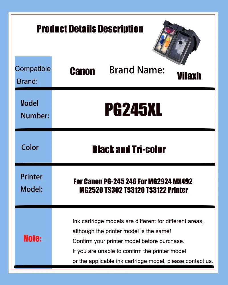 Imagem -02 - Cartuchos de Tinta Compatíveis para Canon Pg245xl Cl246xl Mg2400 Mg2500 Mg2880 Ip2820 Ip2850 Mg2920 Mg2922 Mg2922 Mg2929 Mg2522 Pg245xl 246