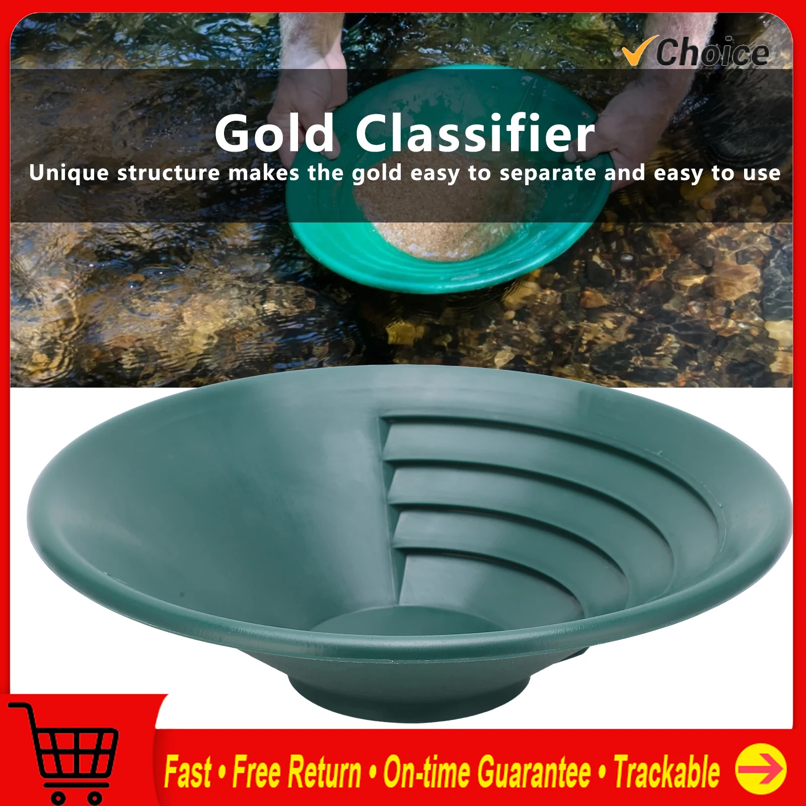 260mm Gold Panning Pan ABS Gold Sifting Classifier Washing Sieve Tray Accessory Green Gold Pan Gold Sieve Tray Gold Panning Tool