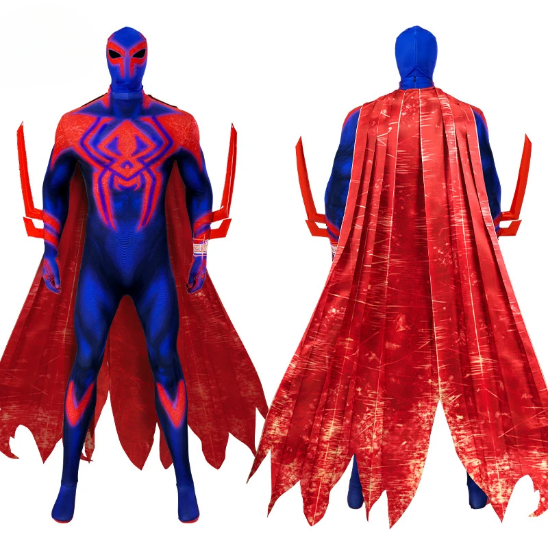 Movie Spider Man: Across the Spider Verse 2099 Cosplay Costume Superhero Cos Jumpsuit Cloak Halloween Carnival Party For Men