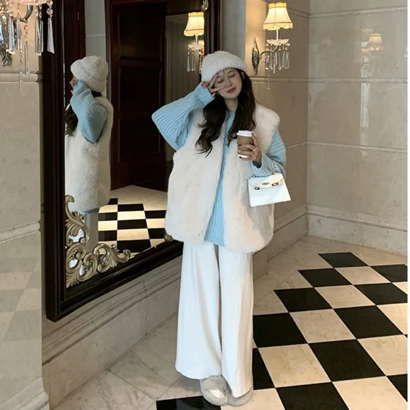 New Internet Celebrity Plush Vest Fashionable White with Environmentally Friendly Fox Fur Vest Female Student Casual Vest Winter