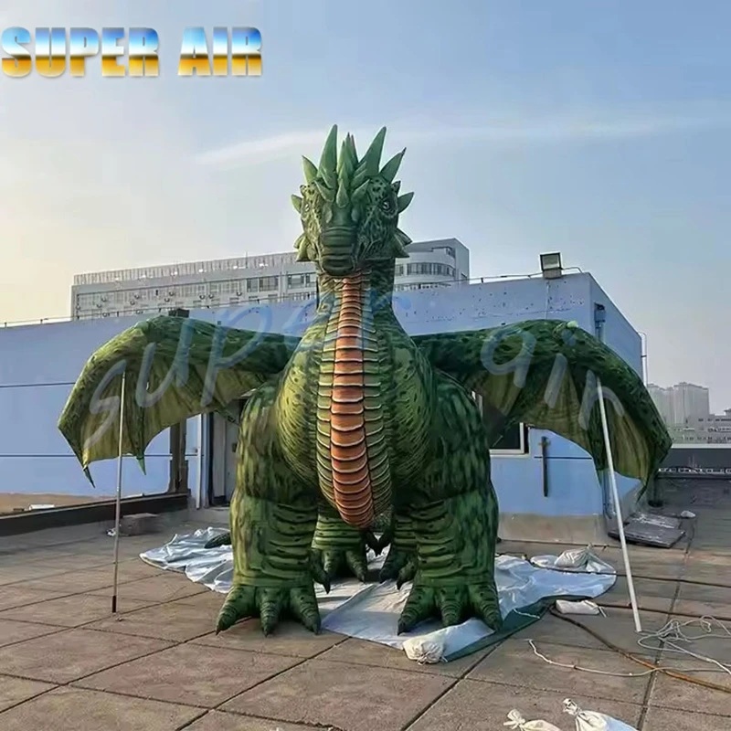 Juguete de aire popular para niños, enorme dinosaurio inflable verde para fiesta al aire libre