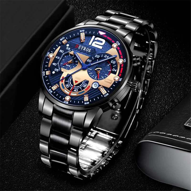 Trendy hot sale live men's fashion stainless steel band business watch luminous pointer with calendar quartz watch