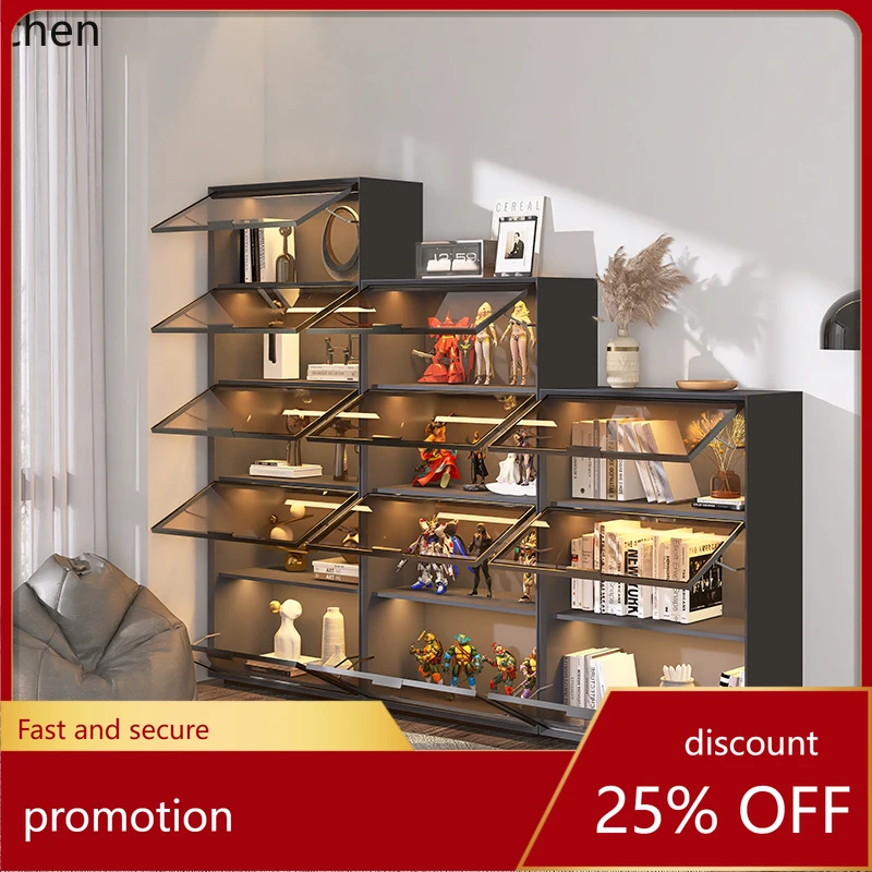 ZMLminimalist glass door free combination storage figure display cabinet custom dust-proof whole wall bookshelf