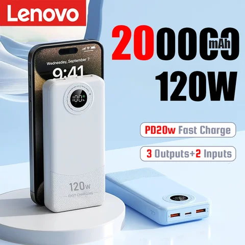 레노버 초고속 충전 모바일 전원 외장 배터리, 아이폰 화웨이 2024, 200000mAh 초대용량 보조배터리, 120W Best5