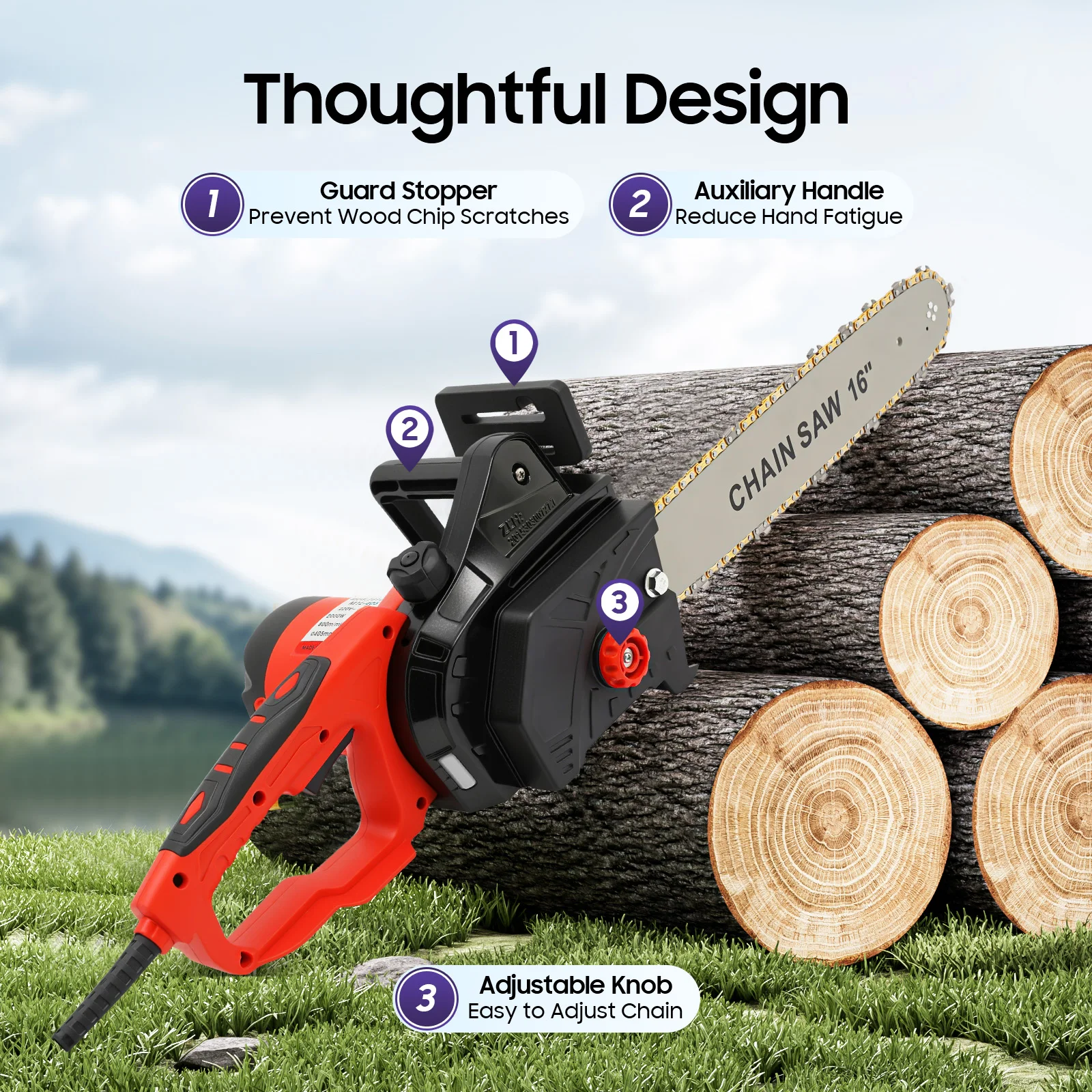 Tronçonneuse électrique haute vitesse 2000W, 16 pouces, 800r/min, moteur tout en fil de cuivre, scie à chaîne pour couper toutes sortes de bois, 220V