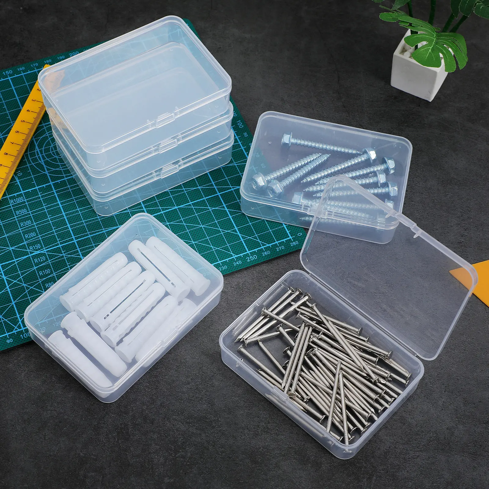 6Pcs Clear Long Rectangular Storage Organizer Small Boxes Card Deck Holder Trading Card Craft Jewelry Storage Cases