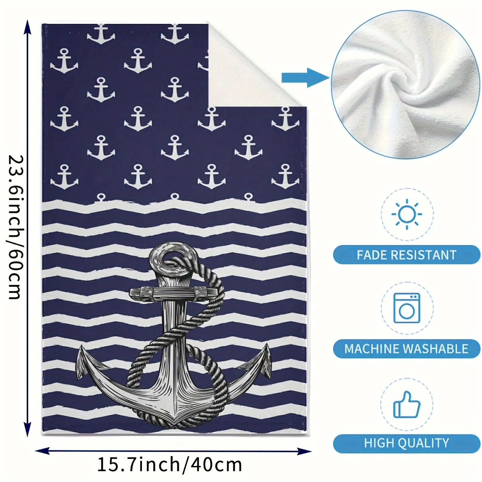 2pcs Dish Towel, Navy Nautical Anchor Dish Towel, Sea Anchor Face Towel, Ocean Kitchen Tea Towel, Striped Fingertip Towel, Suita