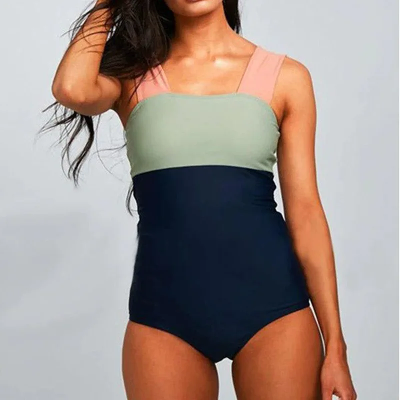 

Swimsuit popular contrasting color splicing one-piece swimsuit waist thin bikini fashion simple temperament elegant versatile hi