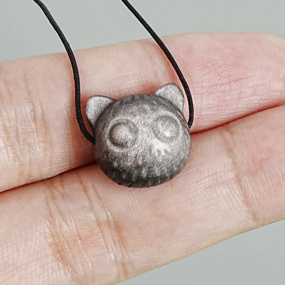 

5Pcs Silver Obsidian Owl Head Pendant 16x15MM Silver Black Semi Precious Stone Cute Owl Charms for DIY Necklace Jewelry Making