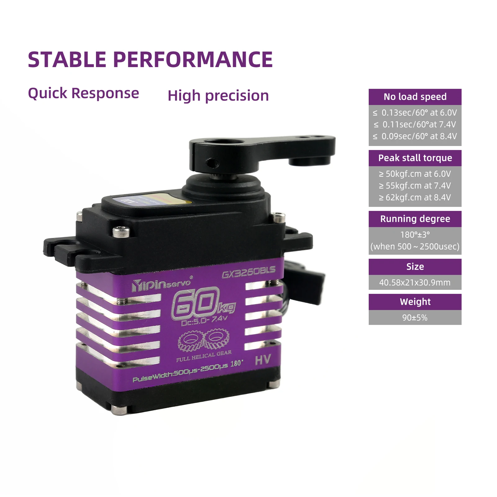 GX 60KG Torque Digital Brushless All Metal Servo 5.0-7.4V 180/270/357/360° Continuous Rotation 25T Steel Gear for RC Robot Car