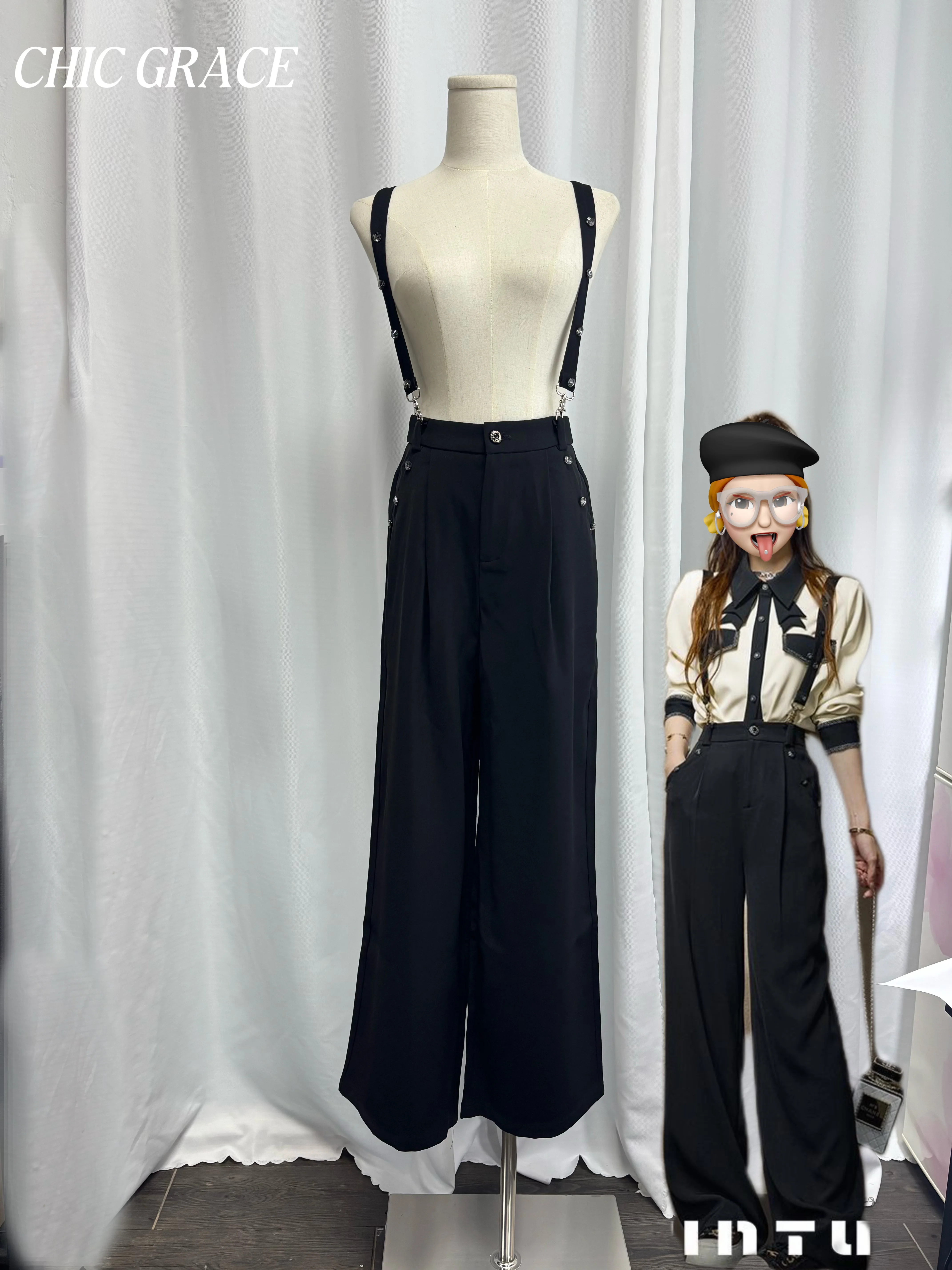 

Real shot Versatile Two - Way Wear Detachable Adjustable Suspender Pants, High - Waist Loose Trousers with Elastic Back Waist, E