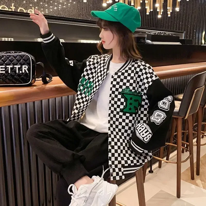 2024 New Kids Fashion Baseball Jacket Kids Girls Korean Casual Loose  Letter Bomber Sweatshirt Uniform Streetwear Tops 4-12Yrs