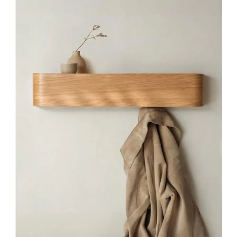 

Wall-Mounted Coat Rack 'Toke' - Modern Design Coat Rack with Hidden Wall Hooks - Solid Wood Veneer Panel Coat Hanger - Oak