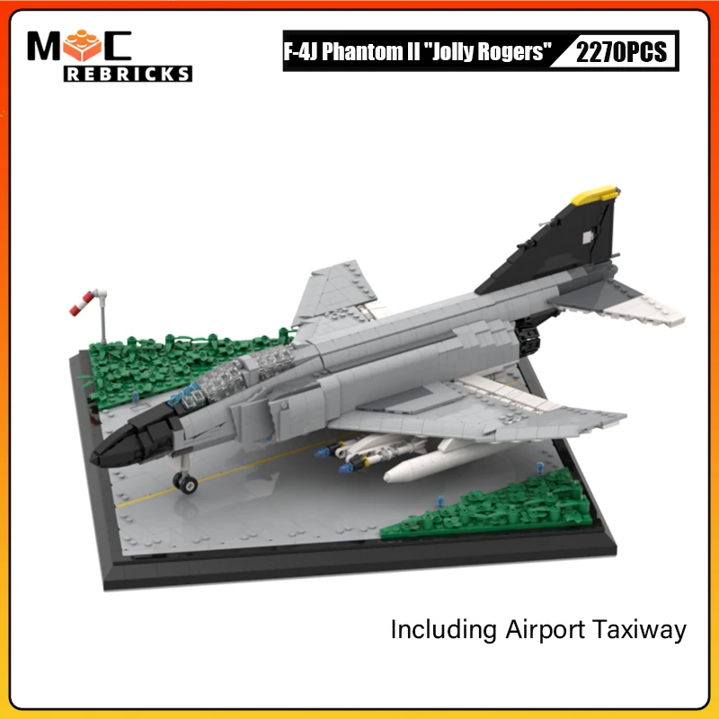 MOC US Military New F-4J Phantom II Jolly Rogers Fighter Building Block Airport Taxiway Display Model Bricks Toy for Boys Gifts