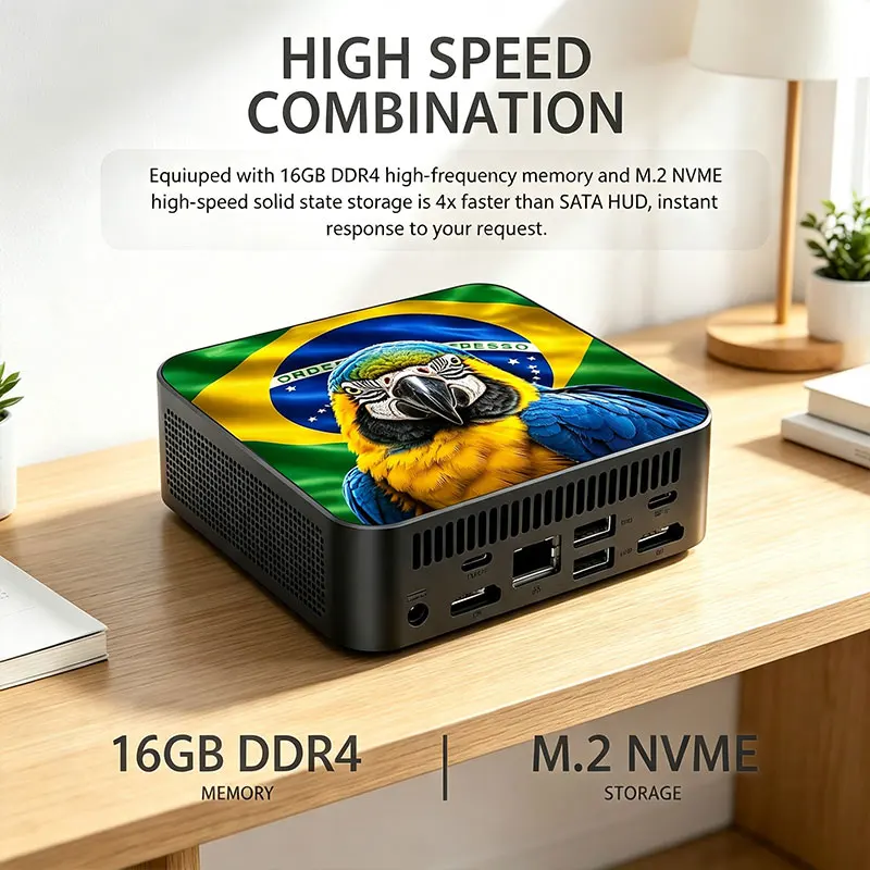 New 2026 Mexico Brazil Flag HighPerformance Intel Core N95 16GB RAM 2TB SSD WiFi6 BT5.2 Compact Mini PC for Gaming Office view 2