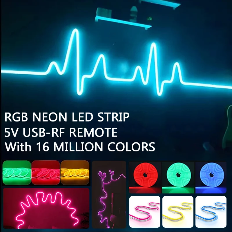 

USB LED Neon Lights Strip, DC 5V RGB LED Neon Light Strip RF Remote Control Flexible Neon LED Rope Lights Neon LED Rope Lights