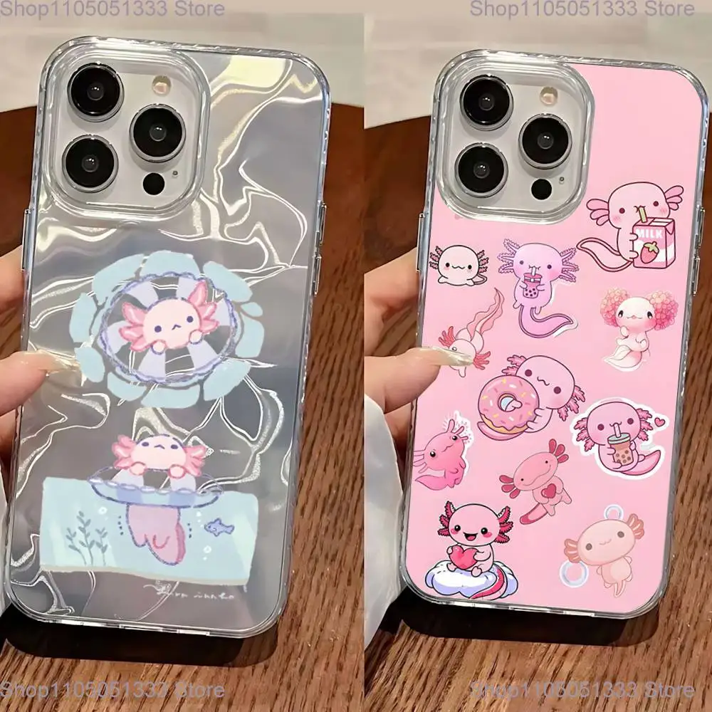 

Cute Axolotl Phone Case For iPhone 11,12,13,14,15,16 Plus,Pro,Max,Plus Transparent Satin Laser Glossy Cover